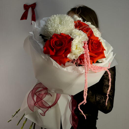 ❣️Авторский букет: Одноголовые хризантемы, розы, диантусы, ковыль/Цветы Уфа/Цветы в Уфе/Доставка цветов Уфа