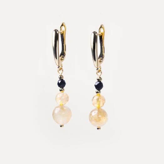 Серьги Акант Цитрин и Черный агат 14K (EAR1130)