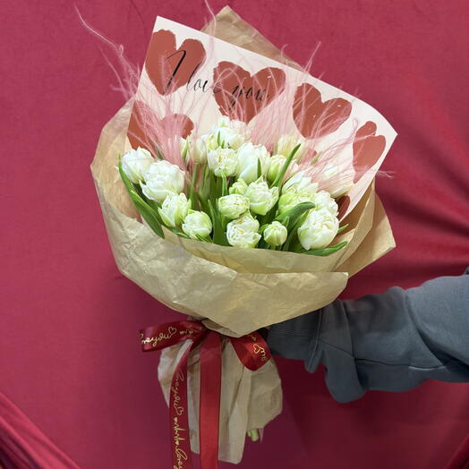 Delicadeza de los enamorados – 25 tulipanes peonía blancos