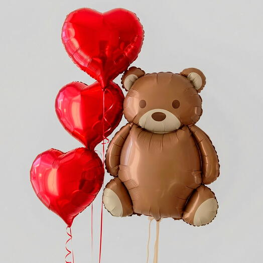 Набор шаров для любимой девушки "Мишка и сердца"