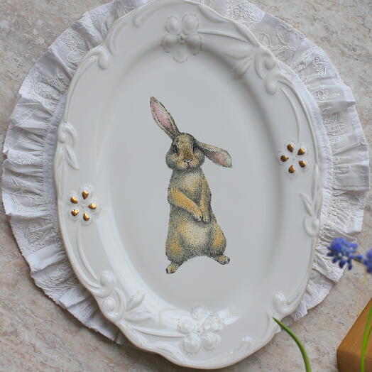 Блюдо сервировочное овальное пасхальное "Rabbits collection" 36 см