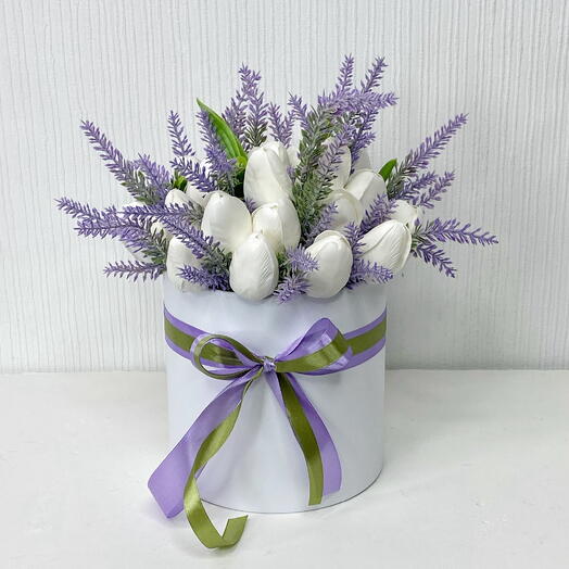 Размер L 27 бутонов Букет из мыла «Белоснежные тюльпаны»