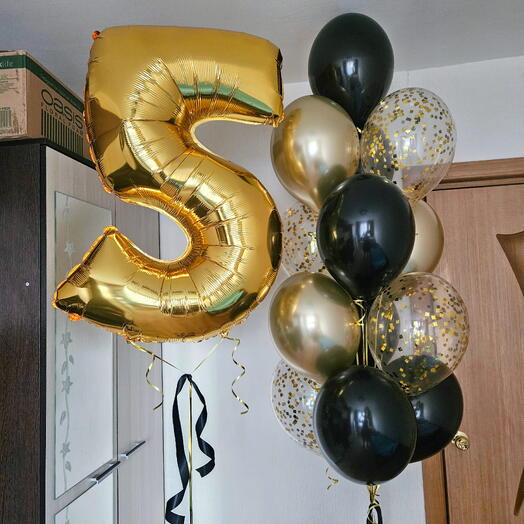 Набор чёрных и золотых шаров на 5лет сына,дочки,мальчика,девочки-14шаров