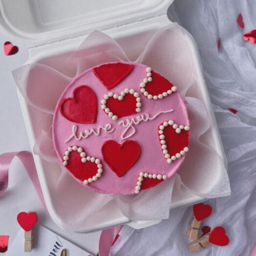 Бенто торт девушке жене на день рождения на годовщину с сердечками love you