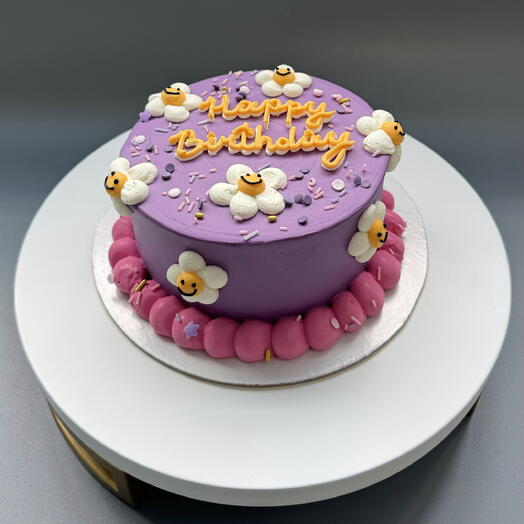 Дофаминовый бенто - торт с ромашками "Happy birthday" 400 гр