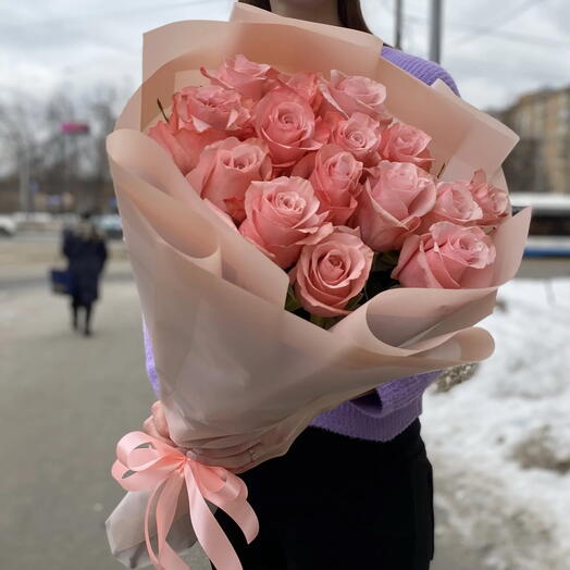 15 нежных роз 60 см😘