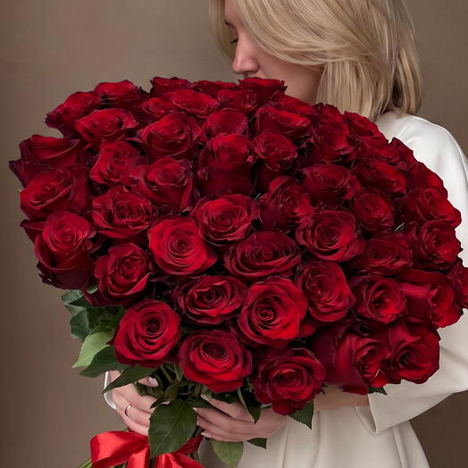 Bouquet of 51 Dutch 🥳 -30%️🔥 large red roses premium flowers