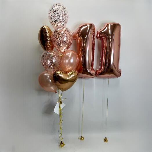 Composition of balls with a number for a Birthday, rose gold