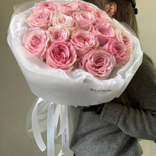 Букет из 15 розовых пионовидных роз Pink O Hara