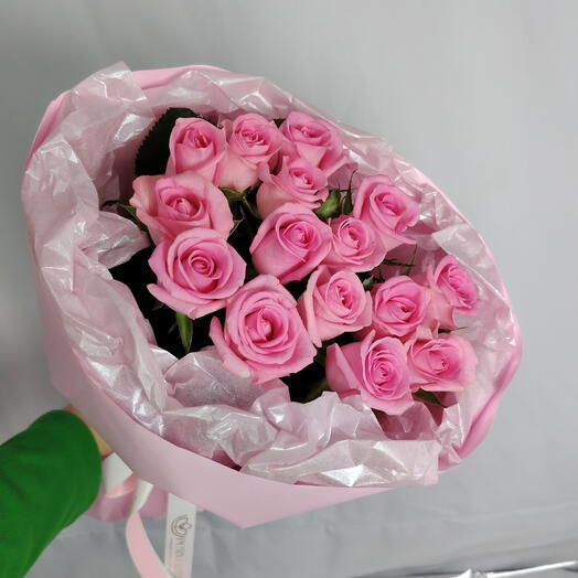 🌸Нежный букет "PERVOЦВЕТ" из 15 розовых роз