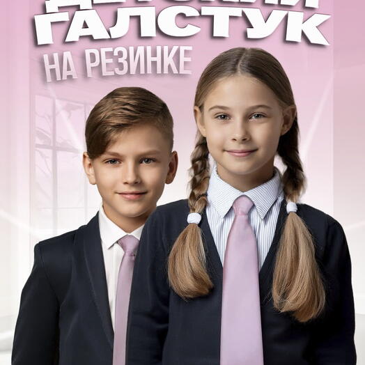 Галстук детский на резинке атласный розовый