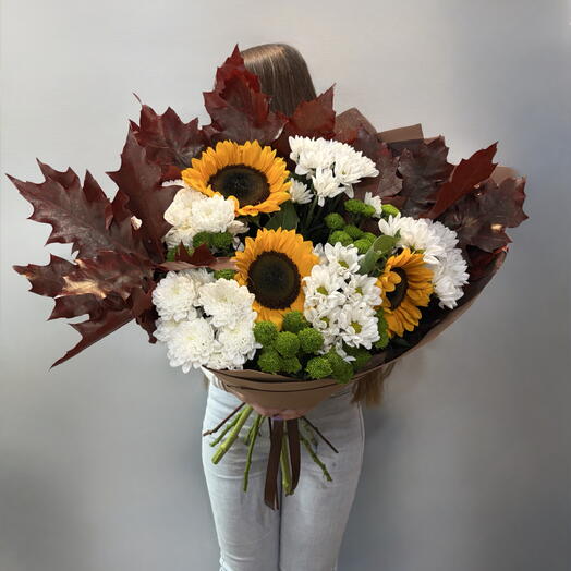 🌻🍁Большой букет с Подсолнухами и Листьями Дуба🌻🍁