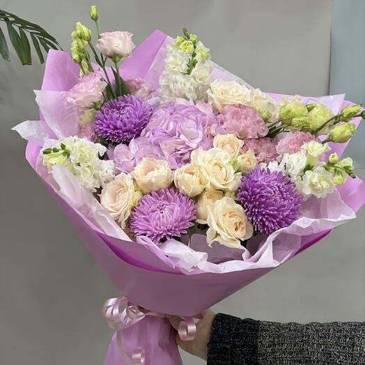 Букетик гортензия, Роза кустовая , эустома , львиный зев 🌸