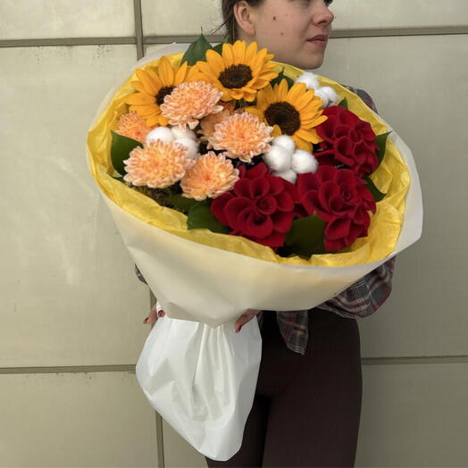Осенний Букет с подсолнухами + сладкий подарок 🎁