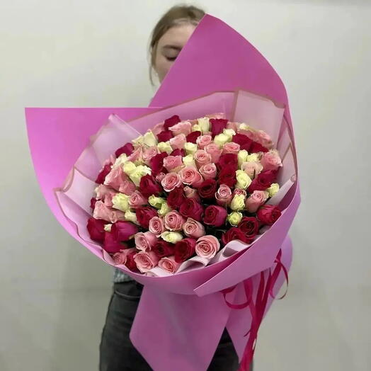 101 роза 35 см Кения микс💐