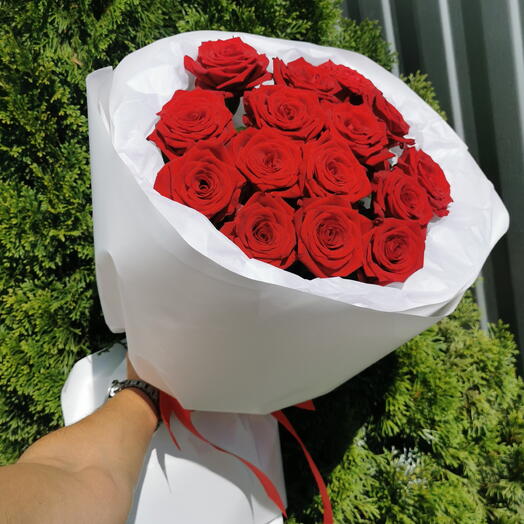 Красные розы в белой упаковке🌹
