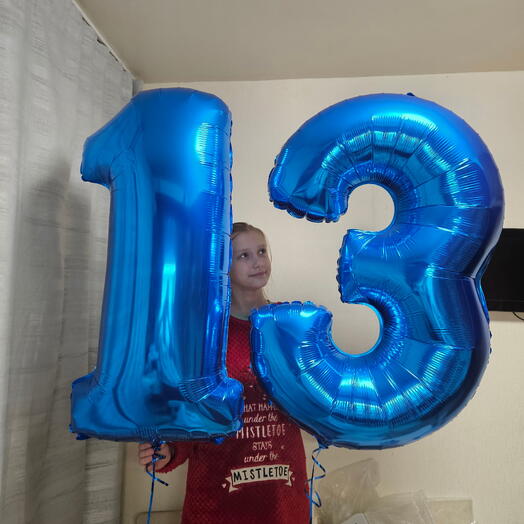 Шар цифра 13синяя с гелием-2шара