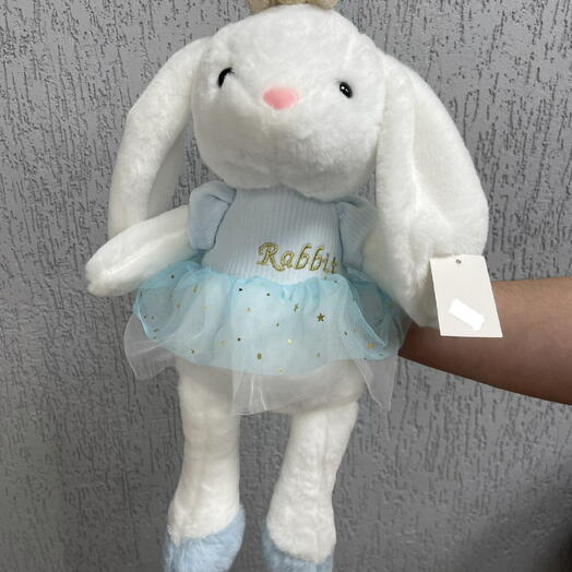 Мягкая игрушка зайчик в платье голубом