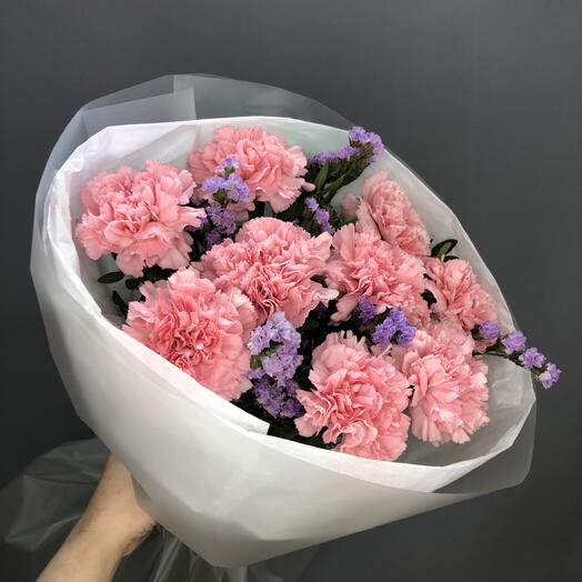 Букет розовых диантусов с лавандовой статицей🌸🌺🌸☘️🌺🌸☘️
