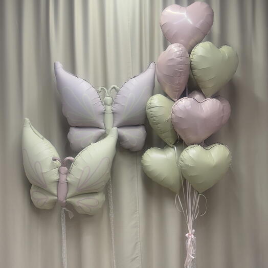 Шары с бабочками и сердцами 🎈 Готовый набор на день рождения