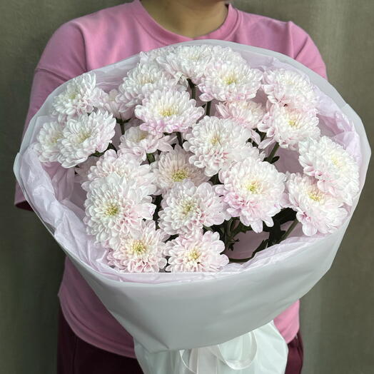 Монобукет из 5 розовых кустовых хризантем