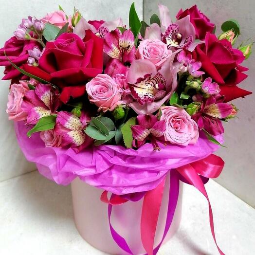 Бокс Любви 💘 (с орхидеей, розами и альстромериями)