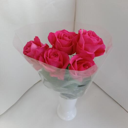 "5 розовых роз" моно букет