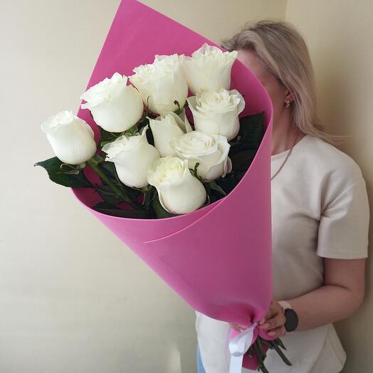 Bouquet of 9 white roses Ecuador 60 cm in foamiran