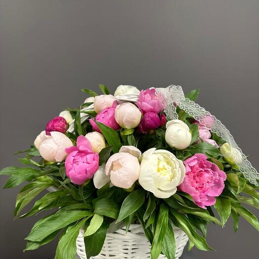 Basket with peonies