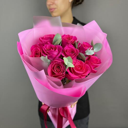 St bouquet 65 из 9 роз сорта pink floyd с эвкалиптом