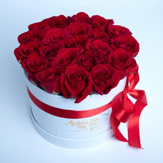21 Red Roses Arranged In A White Box