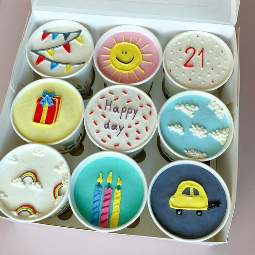 Набор торт в стакане cake to go на день рождения 9 штук