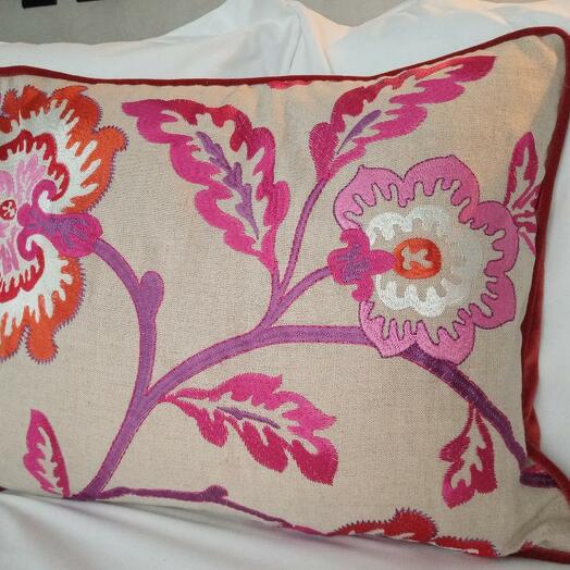 Pink embroidered pillow