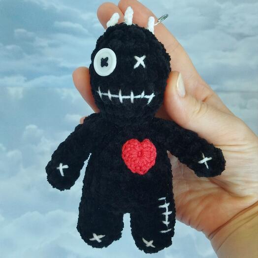 Вязаный брелок кукла Вуду, черная