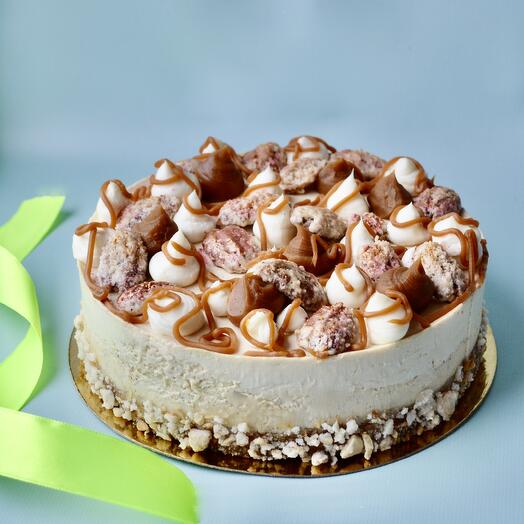 Pastel de queso "Caramelo-café-nuez" con sabor a caramelo y nuez