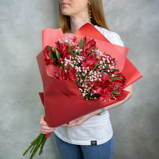 Bouquet of alstroemeria with gypsophila