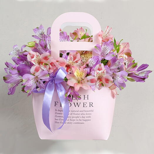 Handbag with alstroemeria