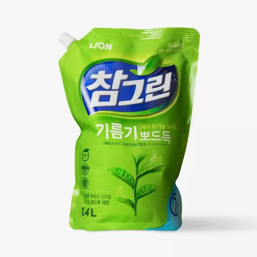 Lion Chamgreen Green Tea Средство для мытья посуды, овощей и фруктов зелёный чай - 1,4 л