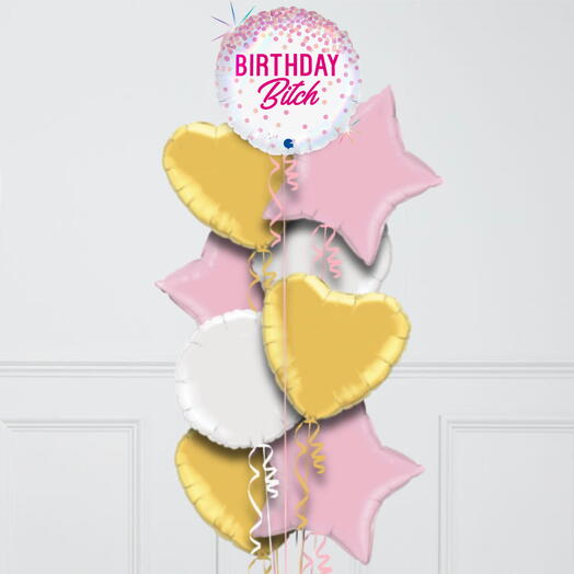 Birthday B*tch Foil Balloon Bouquet 9 Pcs