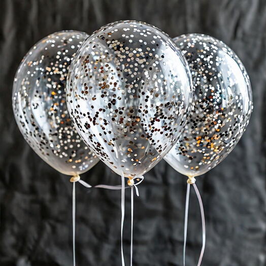 (1шт) Латекс шар гелий 30см, серебро конфетти. Latex helium ballon 30sm, silver confetti (1pcs)