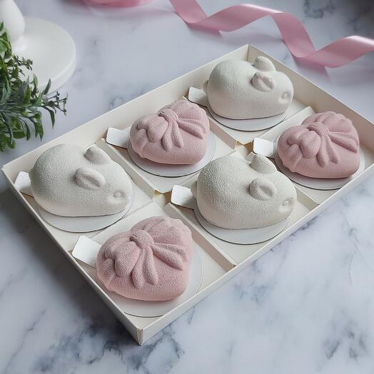 Pastel de mousse 6 piezas Conejitos / conejos Y corazón con lazo como regalo para niña, querida madre, hija, amiga
