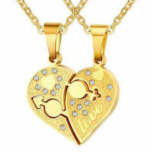 DC252 Парный кулон половинки сердца (покрытие золотом)