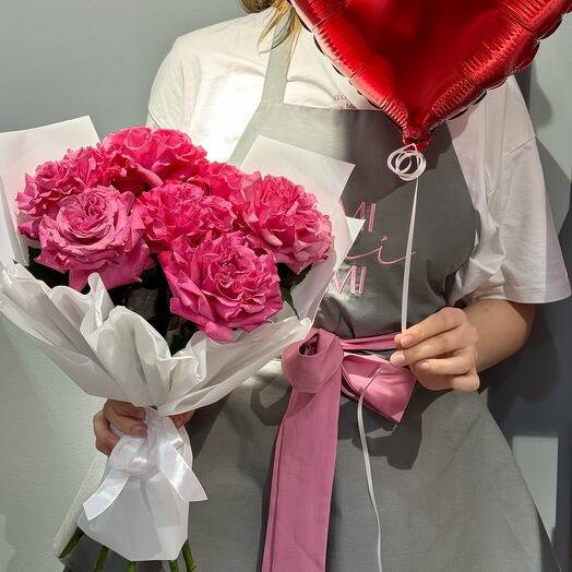 💐+🎈Комбо-Набор: Пионовидные сиреневые розы+шар сердце