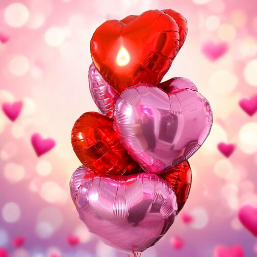 Набор воздушных Шаров сердце розовый красный (9шт). Set of helium balloons heart shape red and pink (9pcs)
