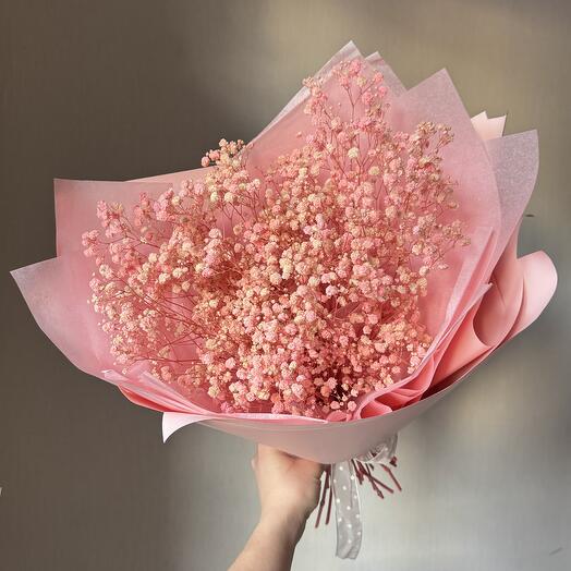 Букет из нежно-розовой стабилизированной гипсофилы размер М
