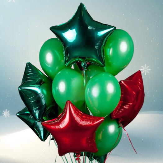Set of 16 helium star balloons, green and red.