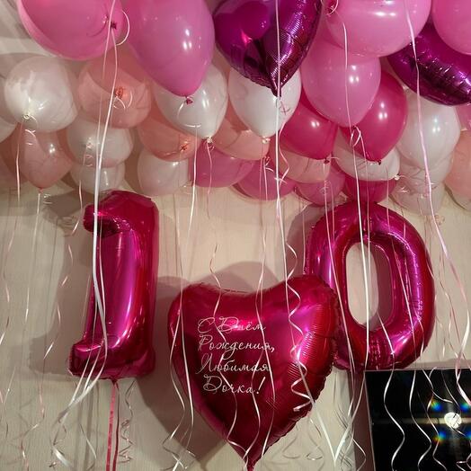 Розовые шары, фуксия и белые на 10 лет девочке,дочке-33 шара
