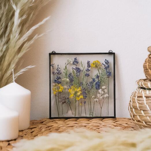 Арт. 205 Дофаминовый декор - панно с сухоцветами - солнечный подарок с душой и природой