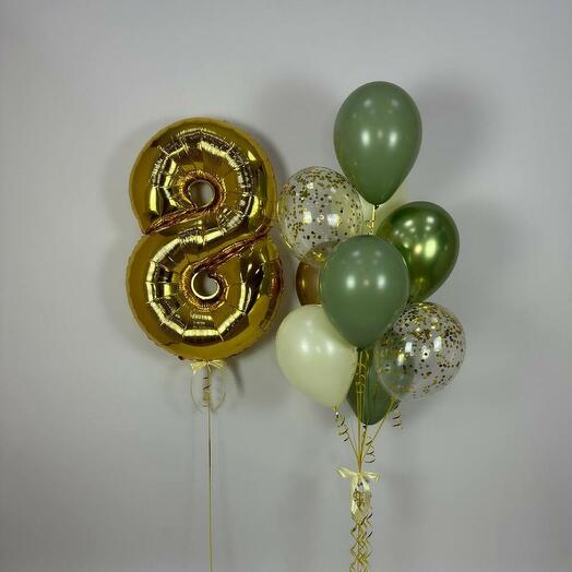 Гелиевые шары в оливковом цвете с цифрой