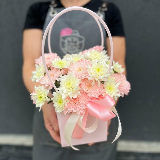 -10%АКЦИЯ🌸Композиция в сумочке "Мои мечты"/куст хризантема /Цветы Уфа/Цветы в Уфе/Доставка цветов Уфа